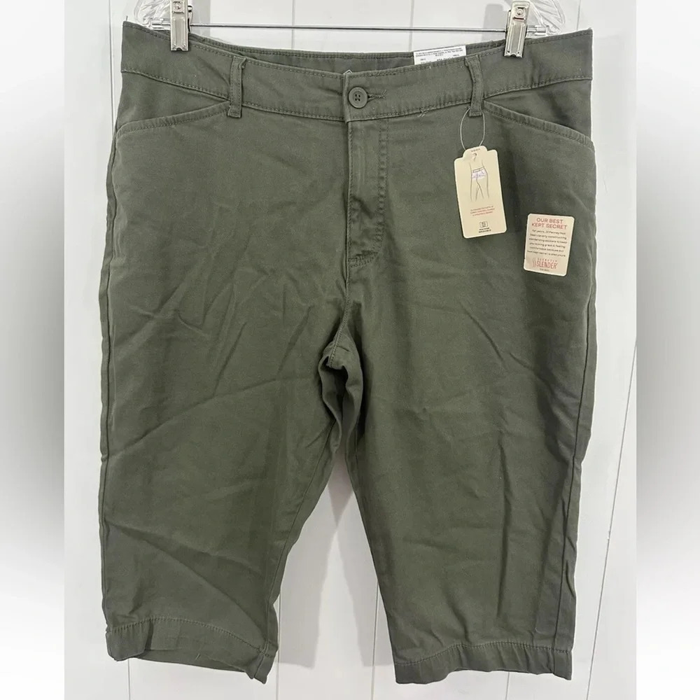 St Johns Bay Capri Crop Green Cotton Spandex Pants Sz 18 Petite